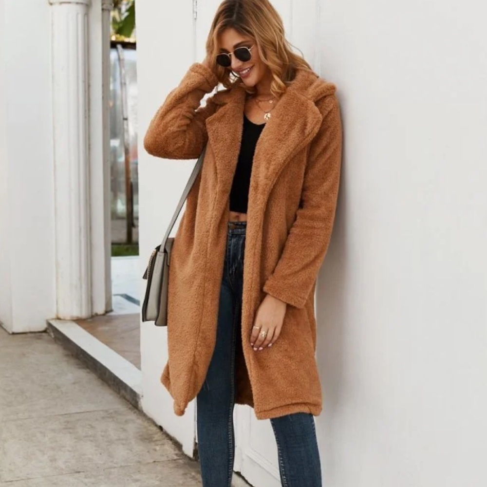 Women's Tan Teddy Coat Sherpa fur oversized collared thick winter jacket